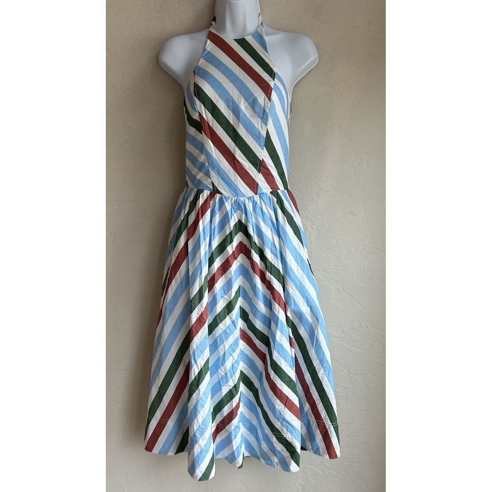Maeve‎ Anthropologie Striped Halter Midi Dress NWT XS Preppy Coastal Sundress